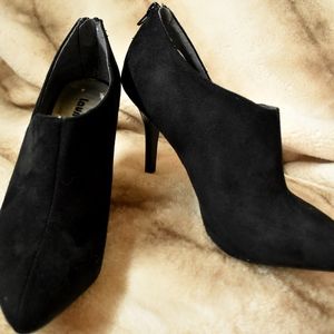 New Laundry List Black Suede Bootie Heels